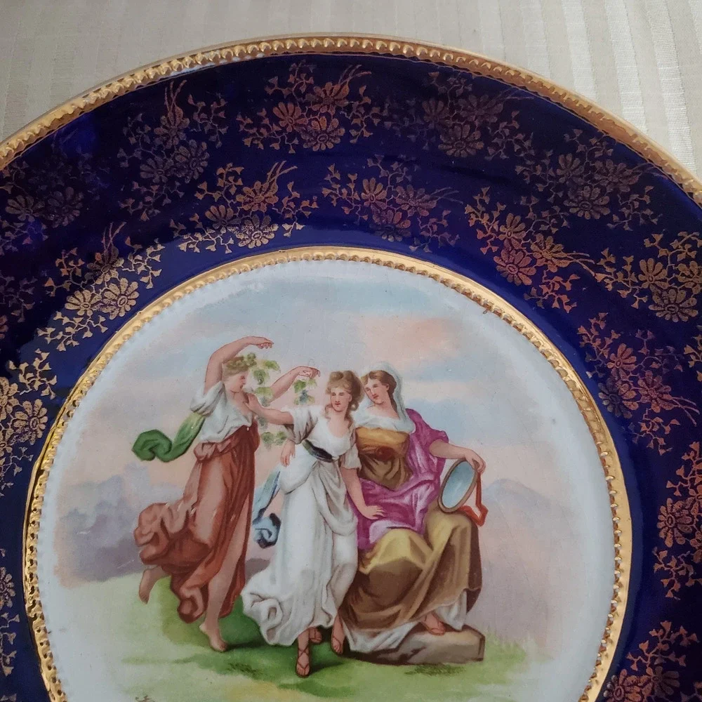 2 Antique Empire Works Cobalt Blue 22k Gold Display Plates